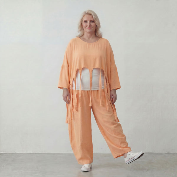 Lagenlook Oversize Überwurf in Mauve leger zeitlos mit Fransen leicht fliessend sommer