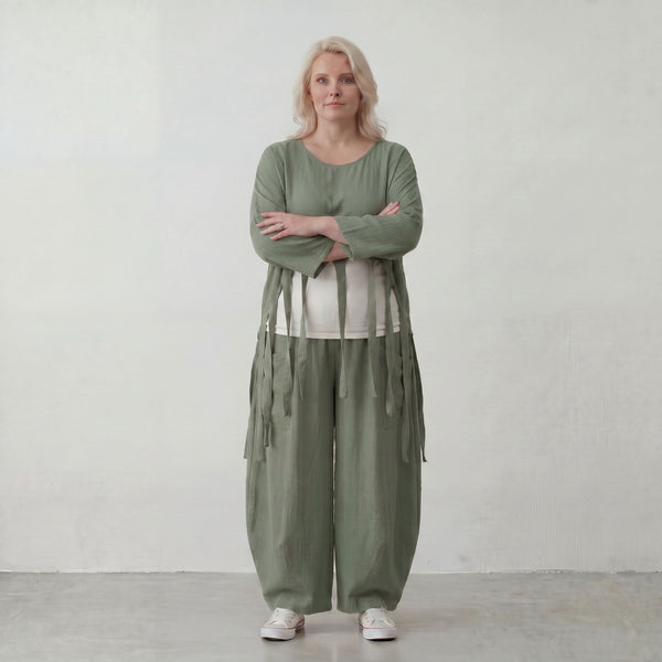 Luftiger Khaki Lagenlook Überwurf in Leinenoptik Oversize leger zeitlos elegant und fein