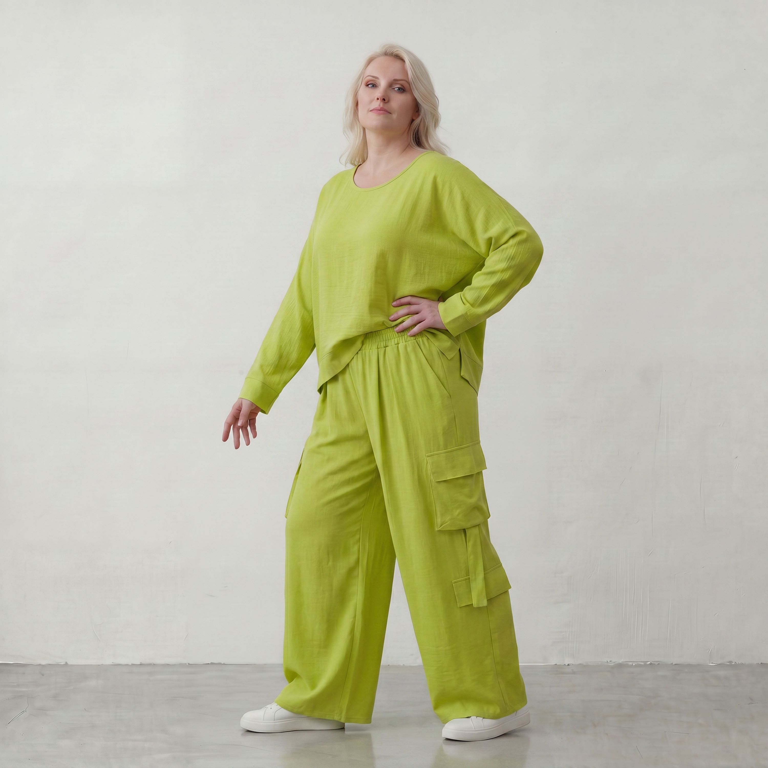 Apfelgrün Ballonhose im Lagenlook Oversize leger ausgefallen luftig zeitlos sommerlich
