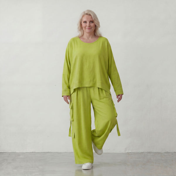 Apfelgrün Leinenlook Überwurf im Oversize Lagenlook sehr leger zeitlos ausgefallen luftig