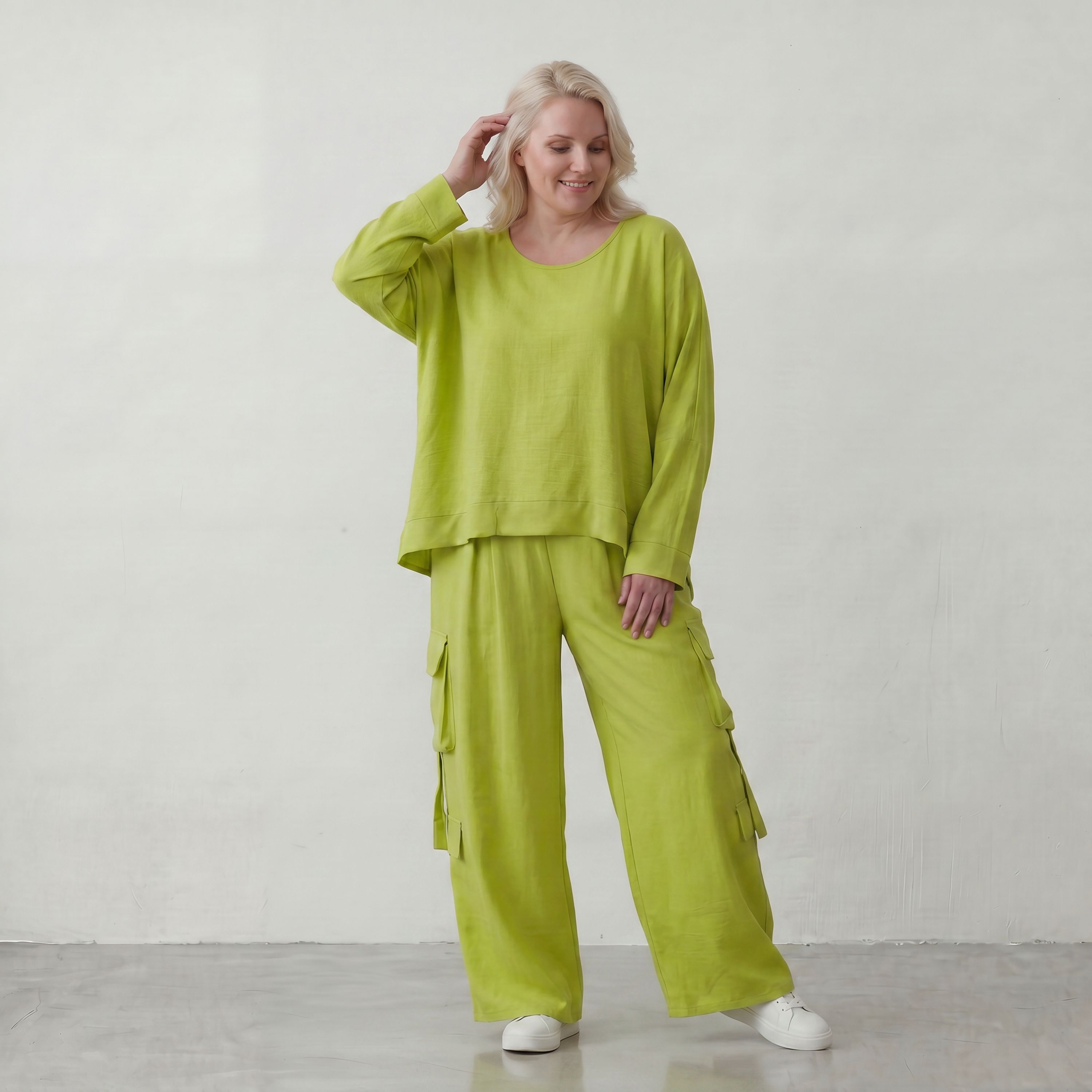Apfelgrün Ballonhose im Lagenlook Oversize leger ausgefallen luftig zeitlos sommerlich