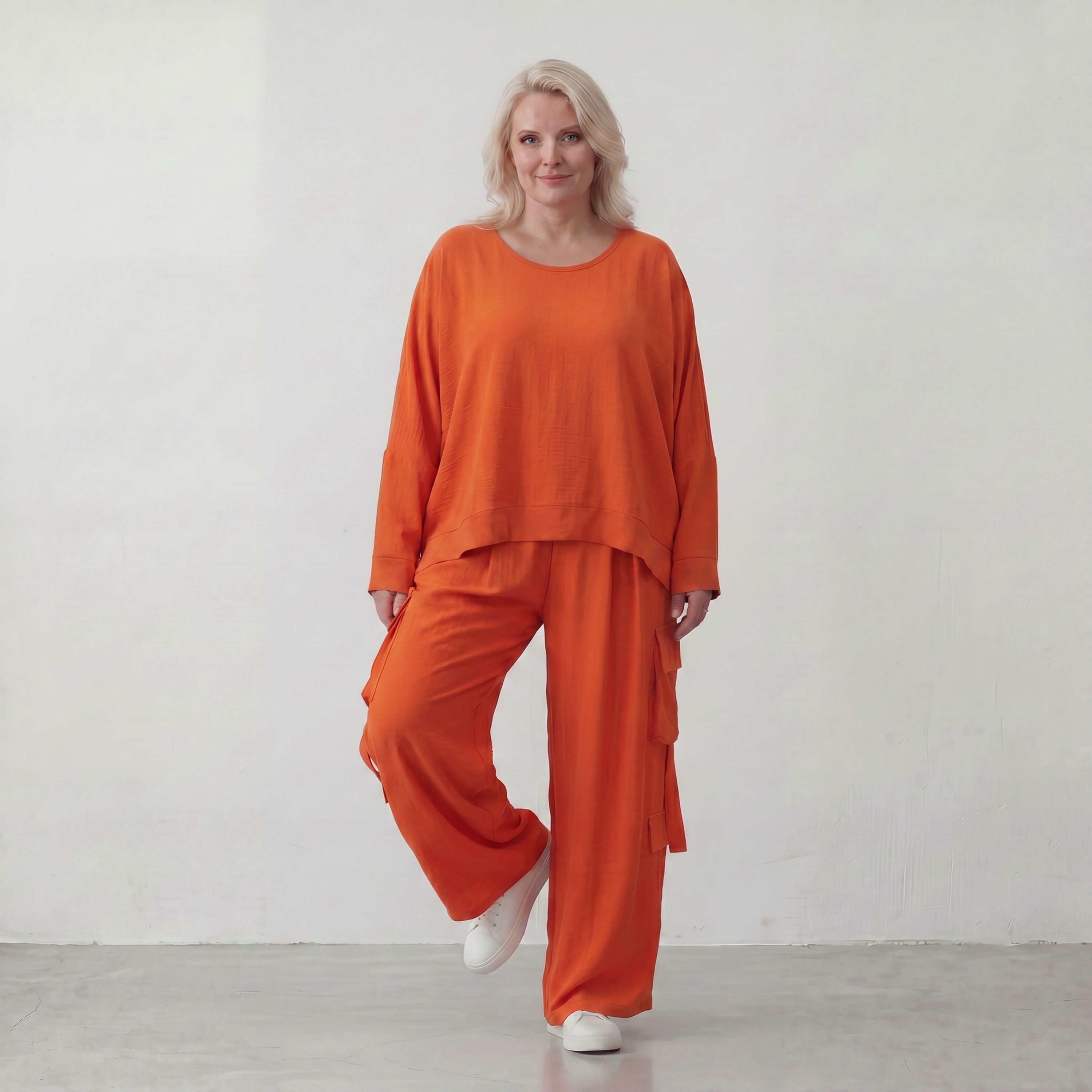 Zeitlos legerer Oversize Lagenlook Überwurf in Hellrot mit luftiger Leinenoptik Schnitt