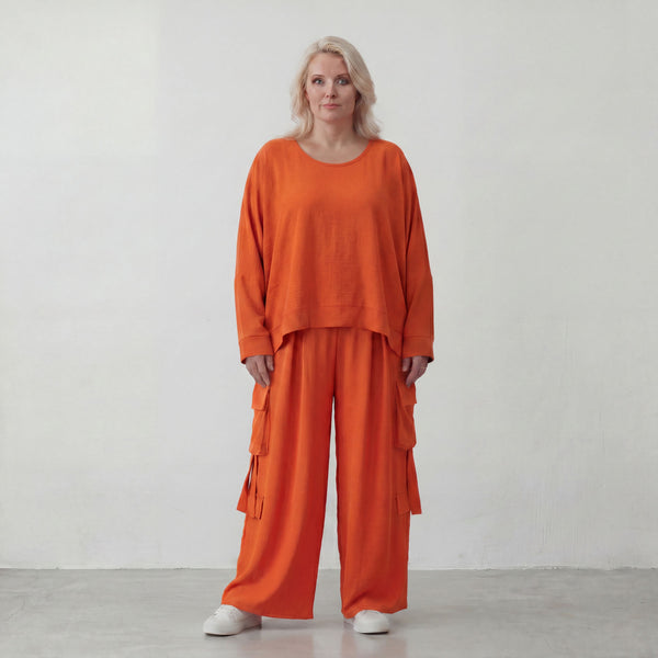 Zeitlos legerer Oversize Lagenlook Überwurf in Hellrot mit luftiger Leinenoptik Schnitt