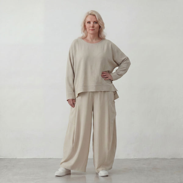 Moderner Beigelagenlook Oversize Ueberwurf aus Leinenmix locker leicht und fein elegant