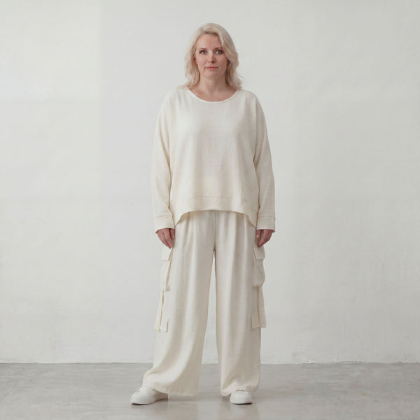 Creme Ballonhose Oversize Lagenlook leger ausgefallen luftig mit Leinenfeel zeitlos weich