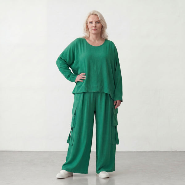Ausgefallene Ballonhose Smaragdgrün im legeren Lagenlook Oversize leicht und zeitlos