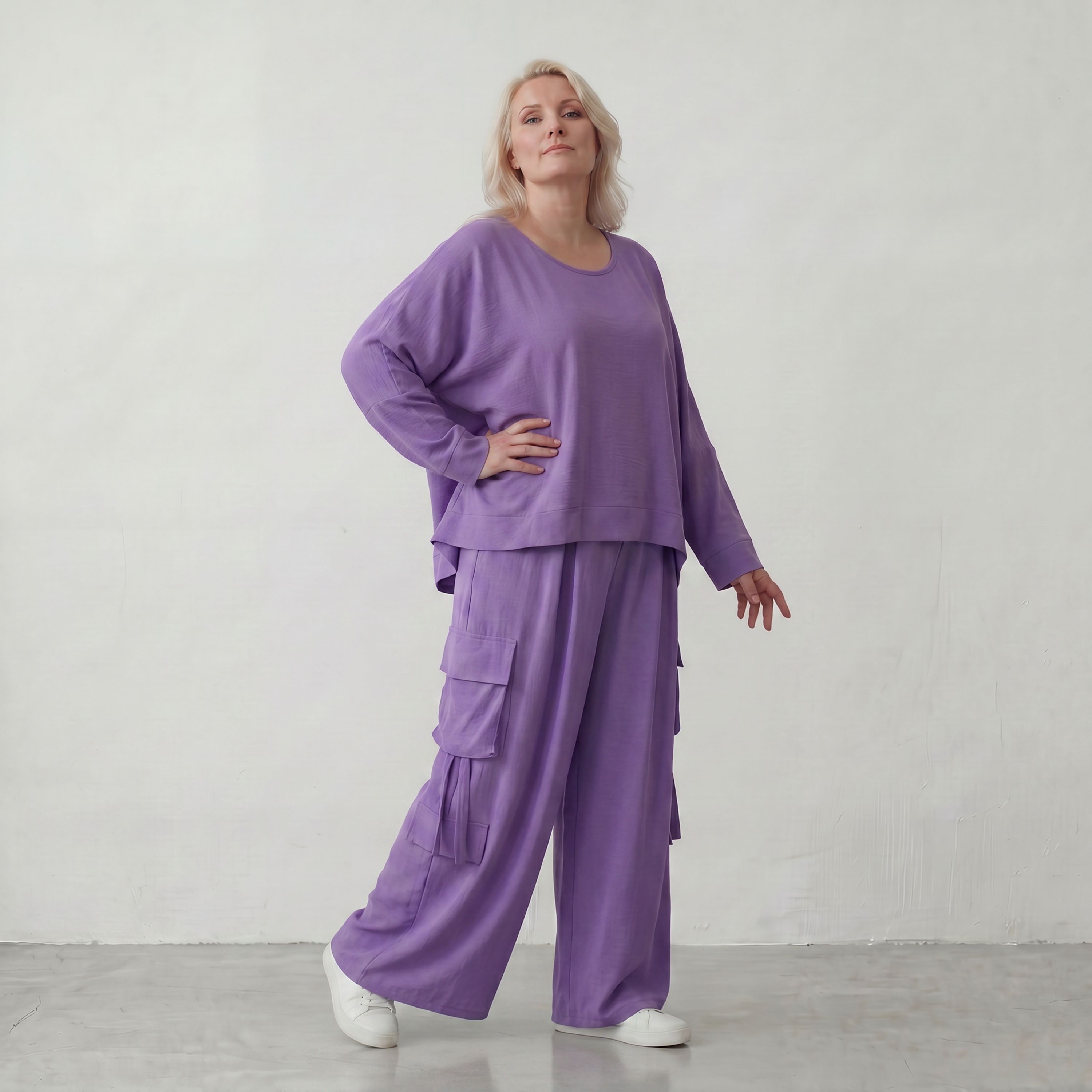 Flieder Lagenlook Oversize Überwurf leger ausgefallen zeitlos luftig superweich fliessend