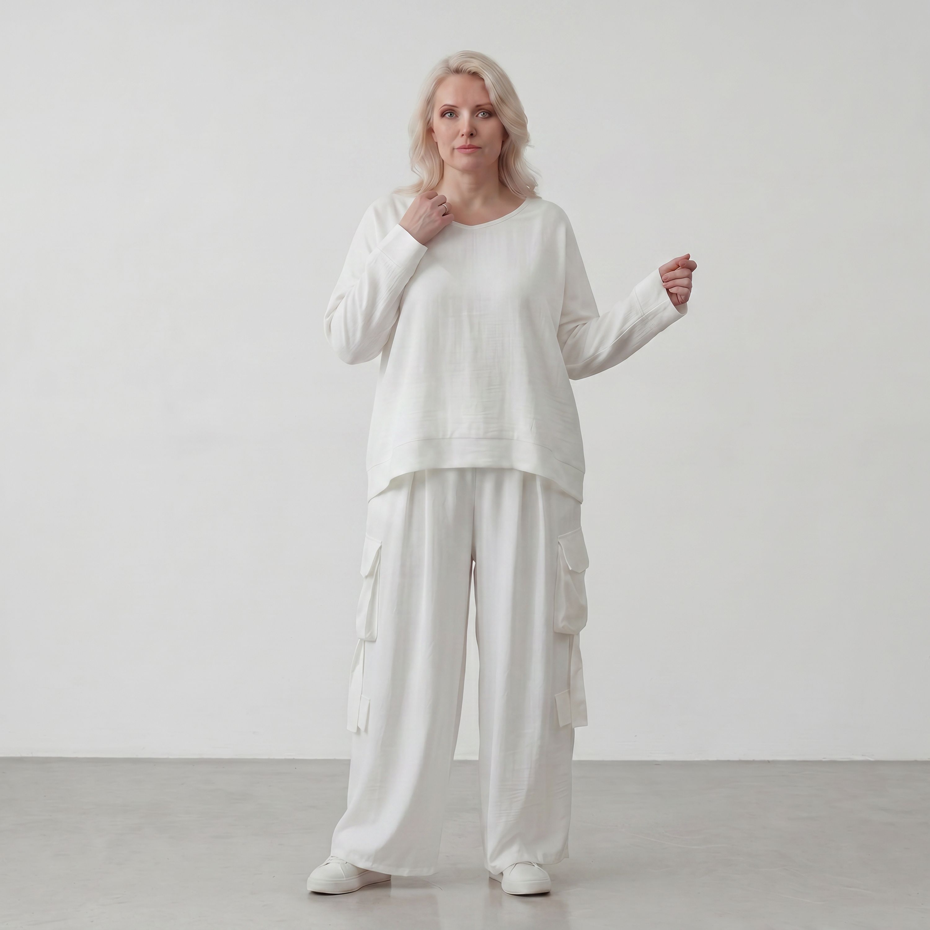 Weißer Oversize Lagenlook Überwurf in Leinenoptik leger ausgefallen zeitlos luftig fein