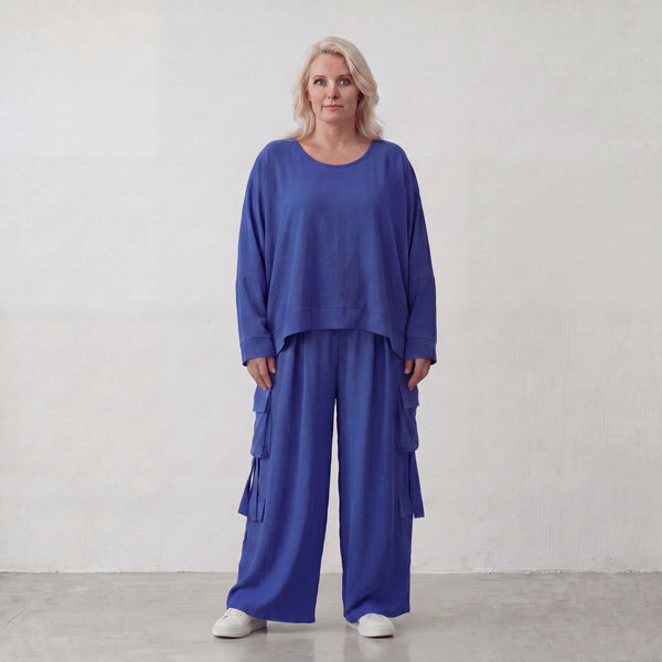 Fliessende Lagenlook Ballonhose in Royalblau leger Oversize ausgefallen zeitlos soft sehr