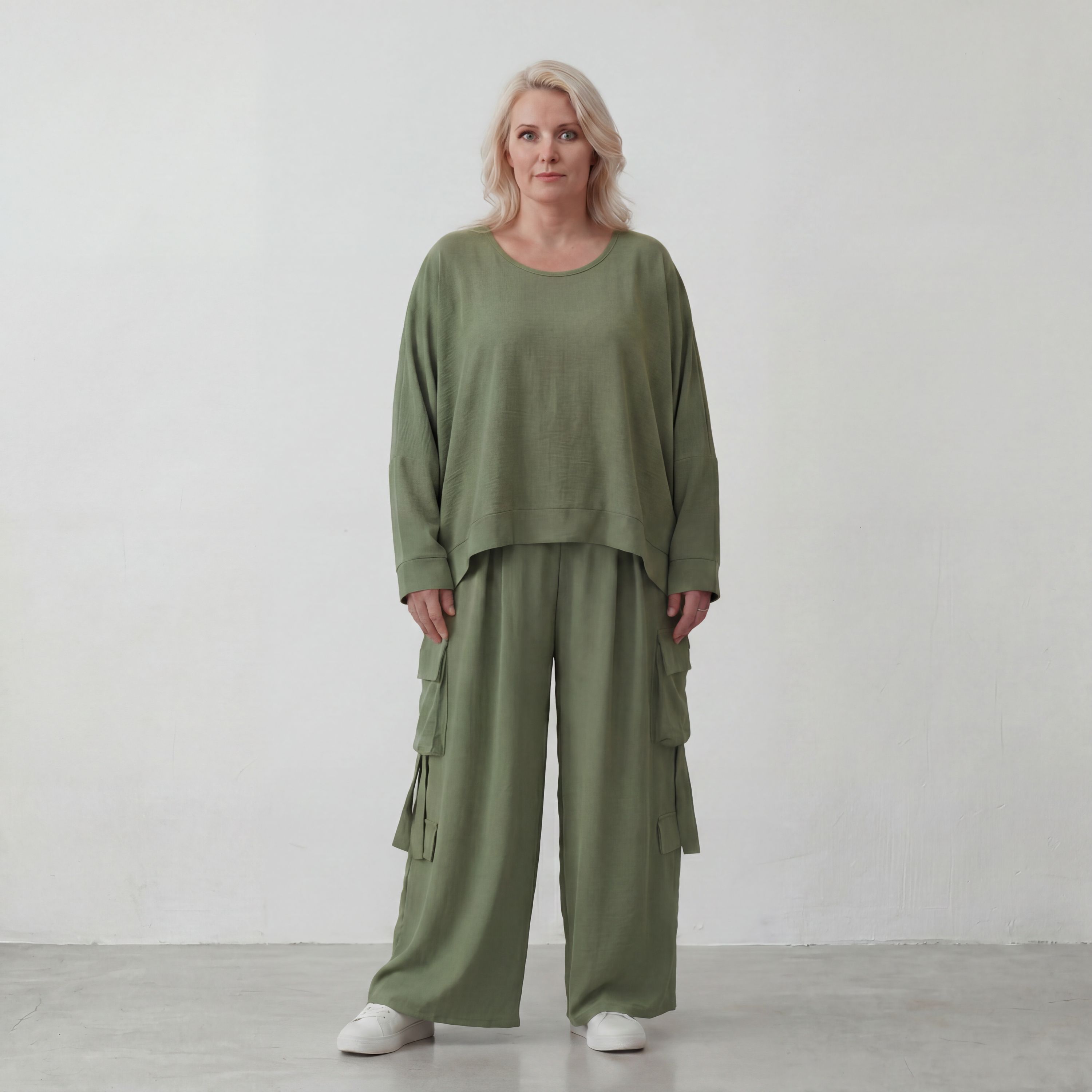 Khaki Lagenlook Überwurf Leinenoptik locker Oversize leger zeitlos ausgefallen chic Mode