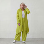 Apfelgrün fliessender Longcardigan im Lagenlook Oversize leger zeitlos luftig Leinenoptik