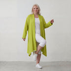 Apfelgrün fliessender Longcardigan im Lagenlook Oversize leger zeitlos luftig Leinenoptik