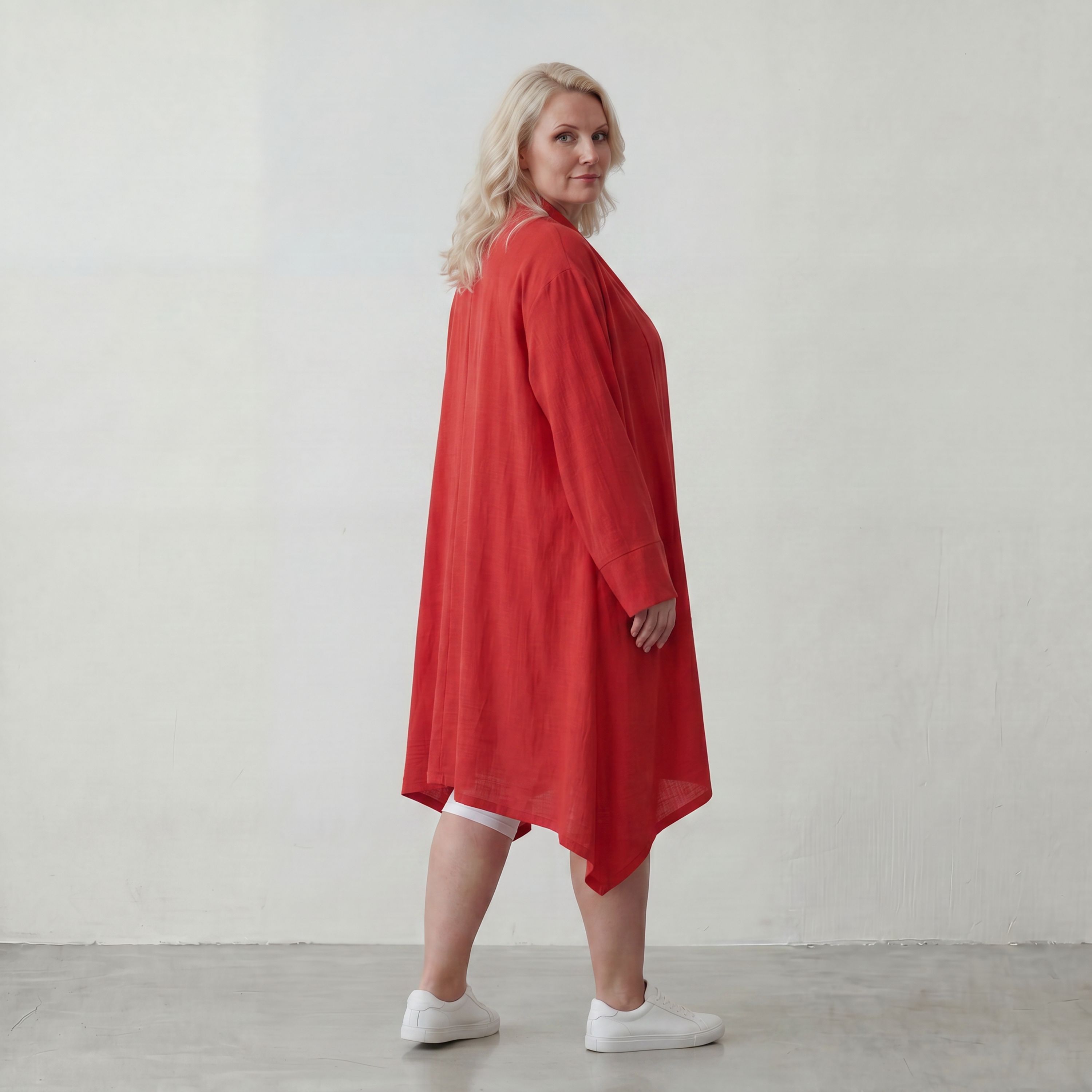 Fuchsia Leinen Cardigan im Lagenlook Oversize leger ausgefallen mit Zipfelsaum luftig 88