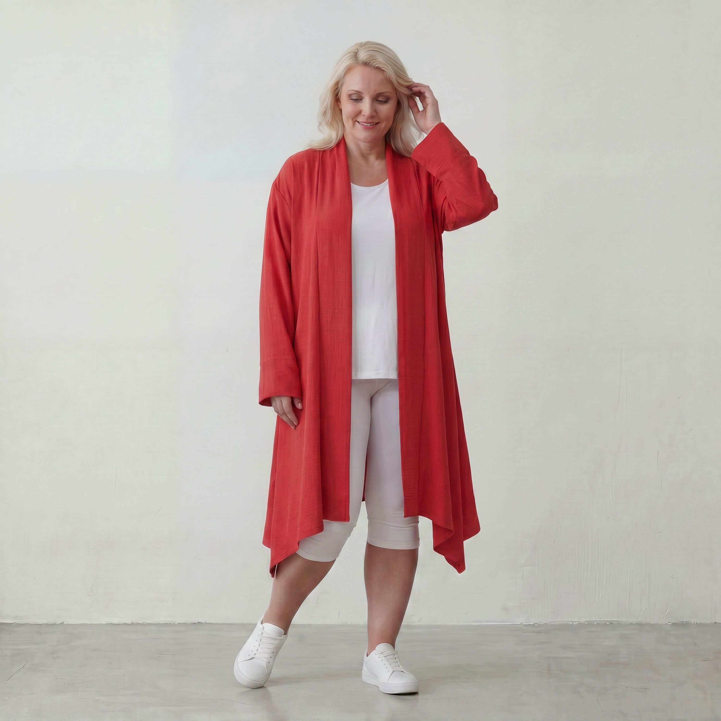Fuchsia Leinen Cardigan im Lagenlook Oversize leger ausgefallen mit Zipfelsaum luftig 88