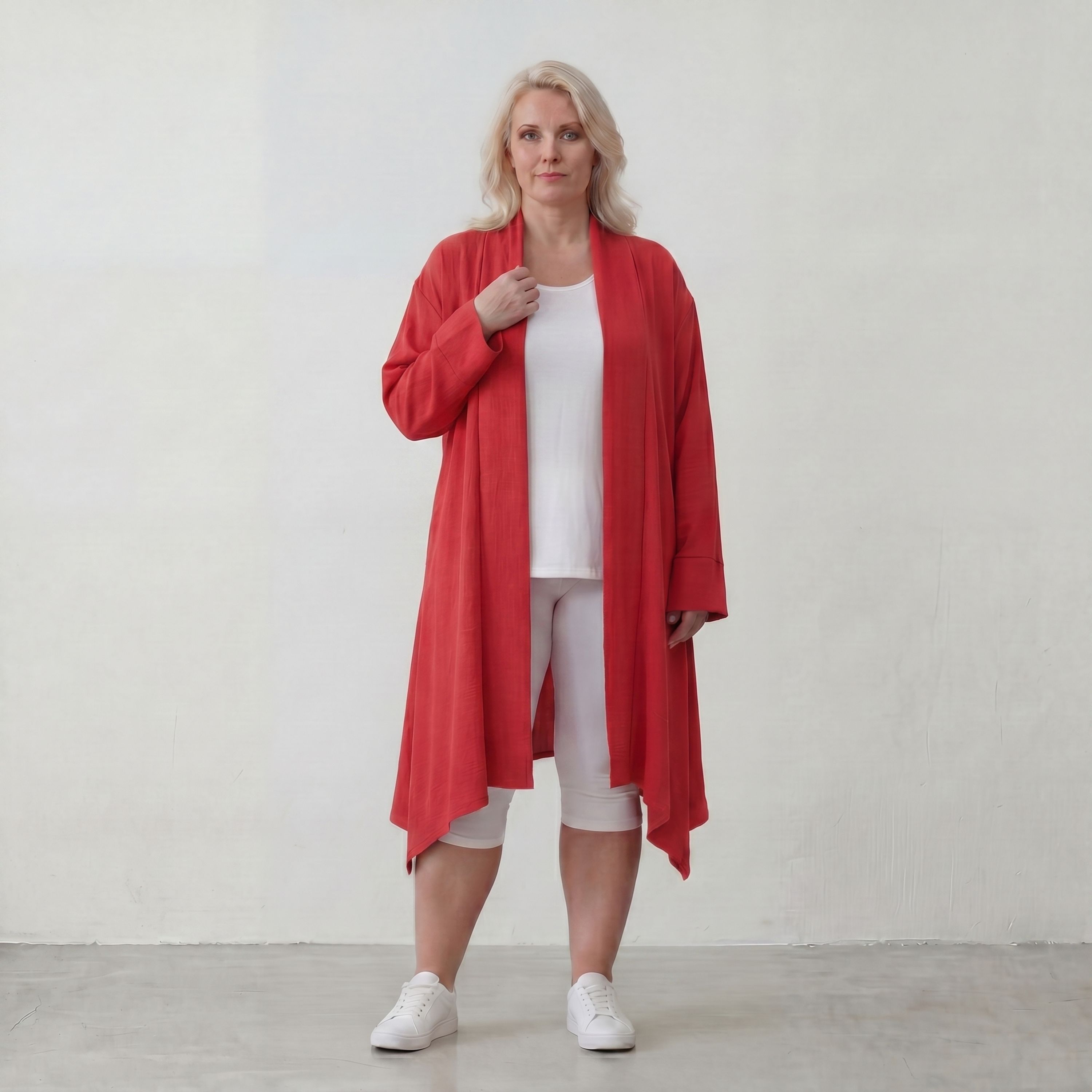 Fuchsia Leinen Cardigan im Lagenlook Oversize leger ausgefallen mit Zipfelsaum luftig 88