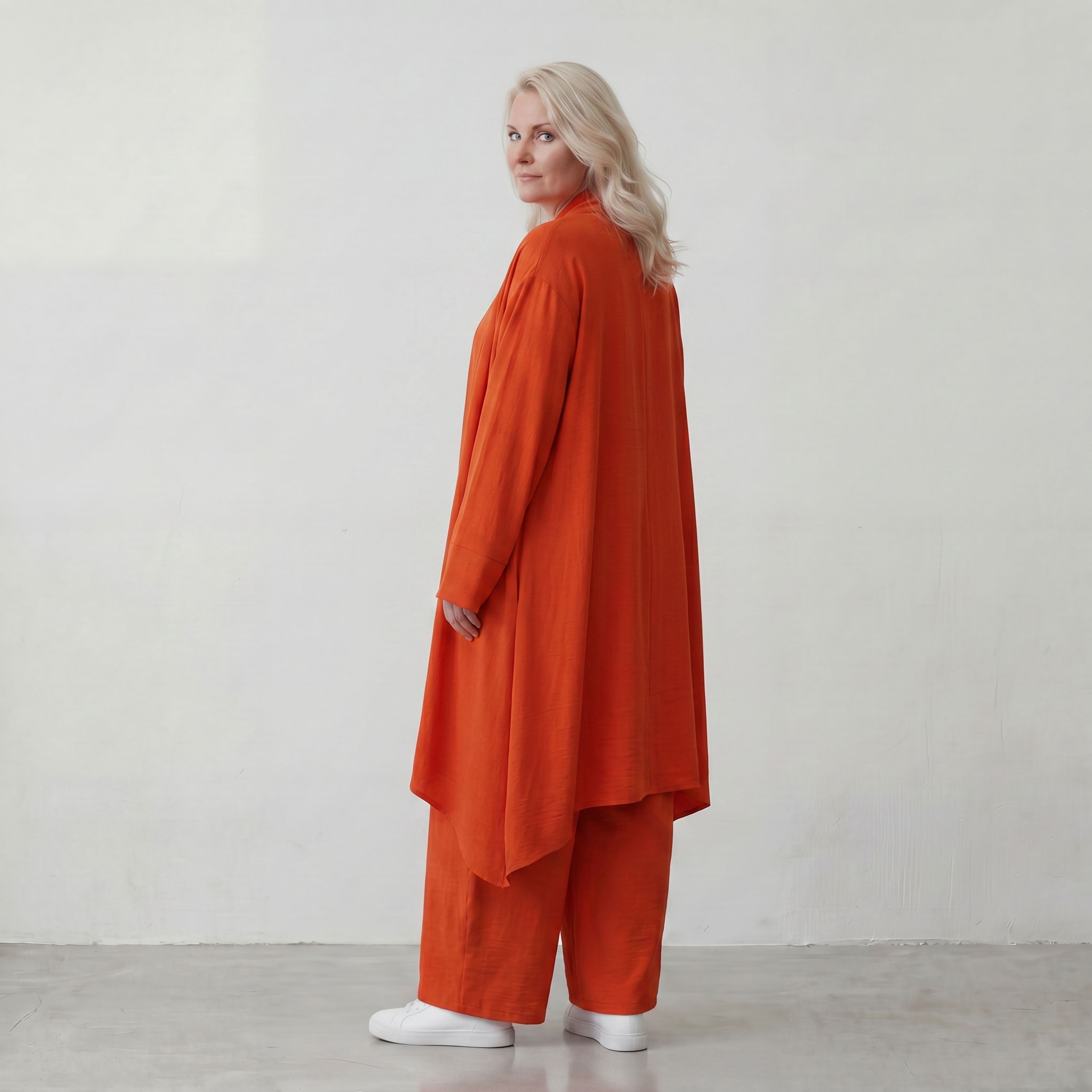 Leichter Oversize Cardigan in Hellrot fliessend mit Leinenoptik Lagenlook luftig zeitlos