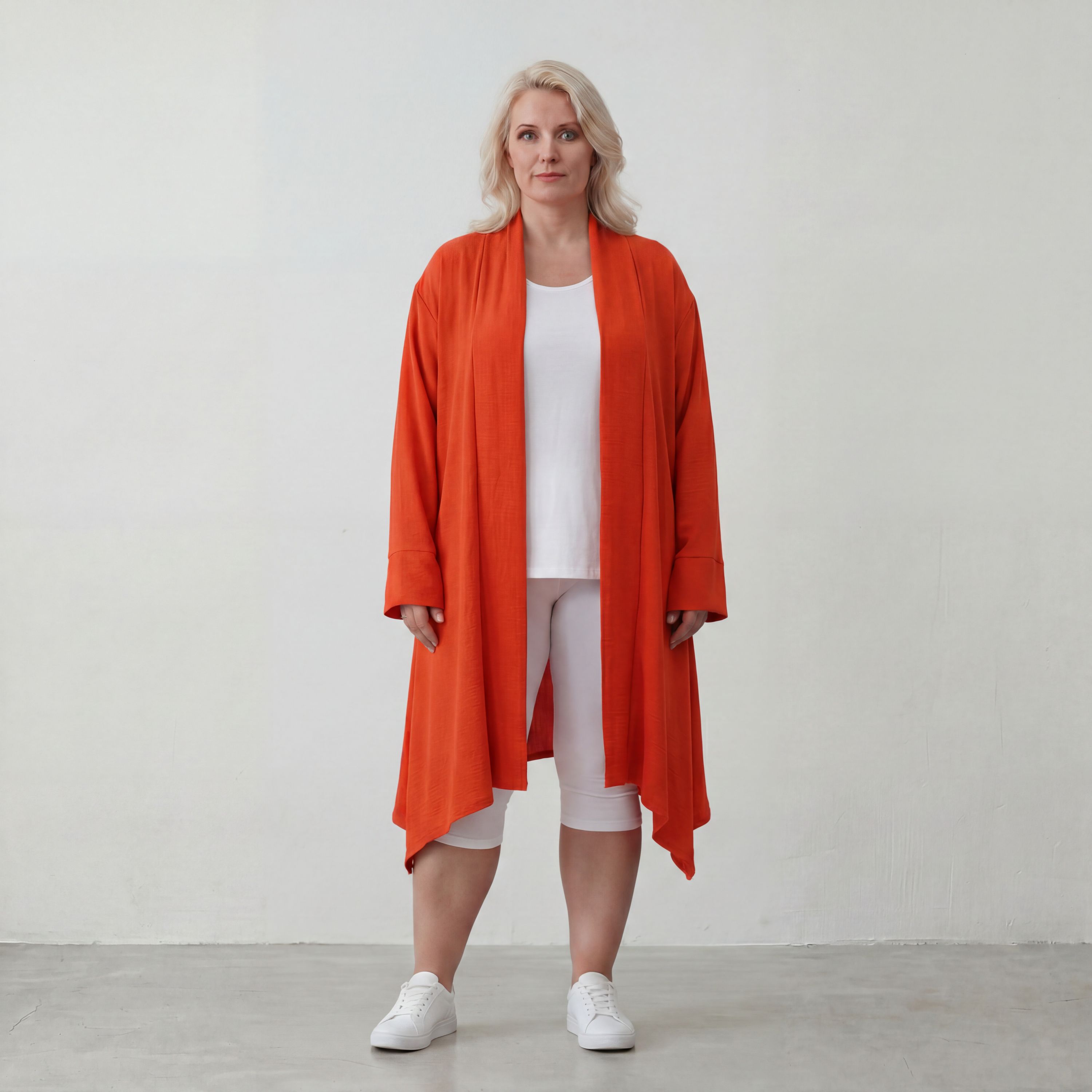 Leichter Oversize Cardigan in Hellrot fliessend mit Leinenoptik Lagenlook luftig zeitlos