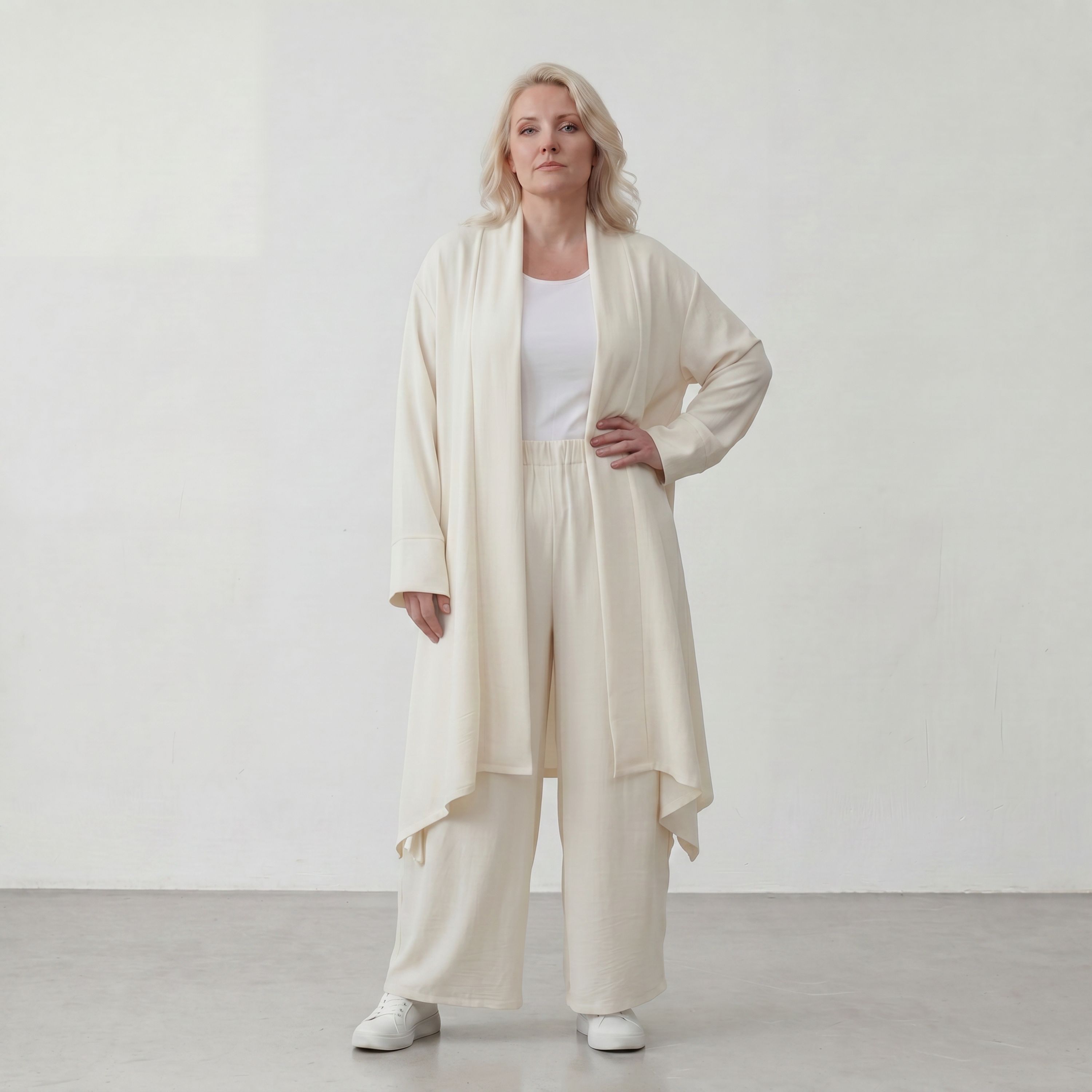 Leichter Cardigan in Leinenoptik Oversize Lagenlook zeitlos elegant Creme fliessend neu