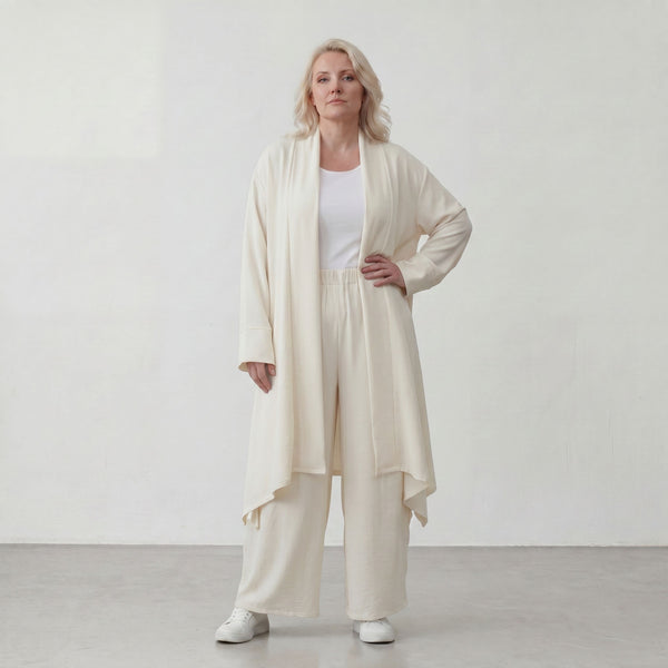 Leichter Cardigan in Leinenoptik Oversize Lagenlook zeitlos elegant Creme fliessend neu