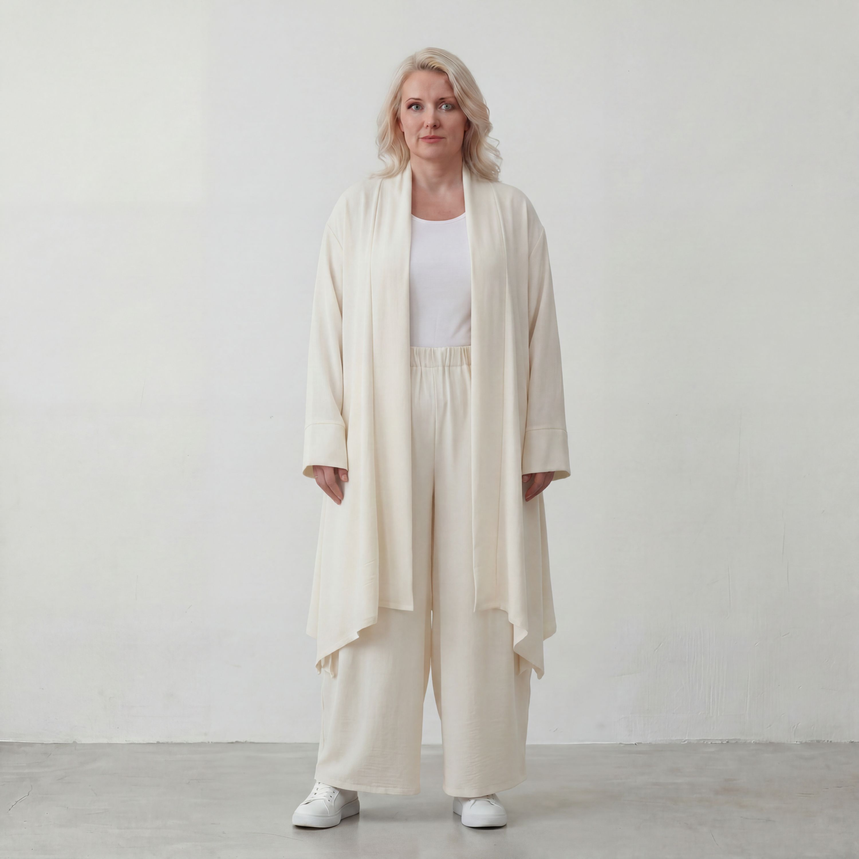 Leichter Cardigan in Leinenoptik Oversize Lagenlook zeitlos elegant Creme fliessend neu