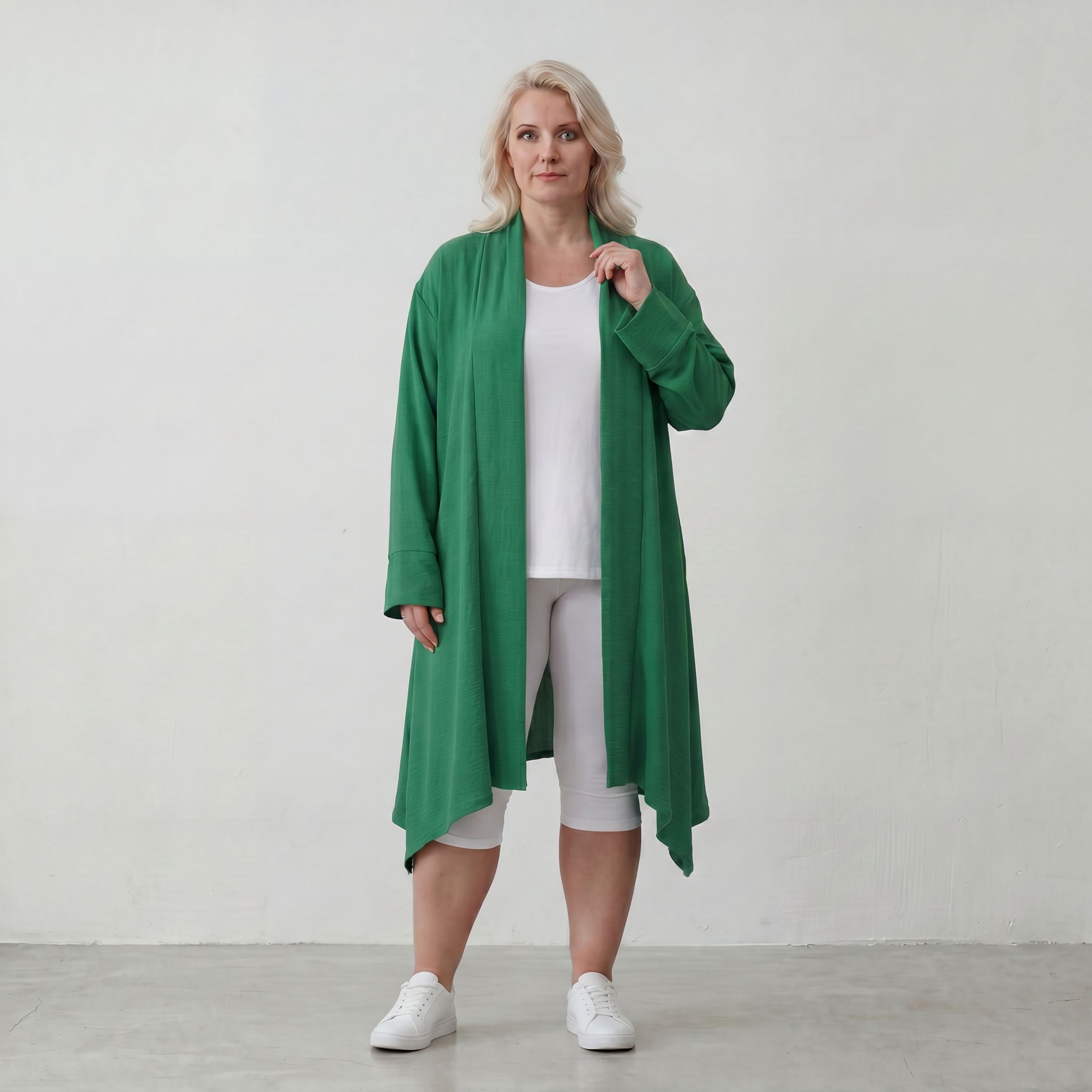 Smaragdgrün fliessend weicher Oversize Cardigan im Lagenlook locker leger zeitlos modern