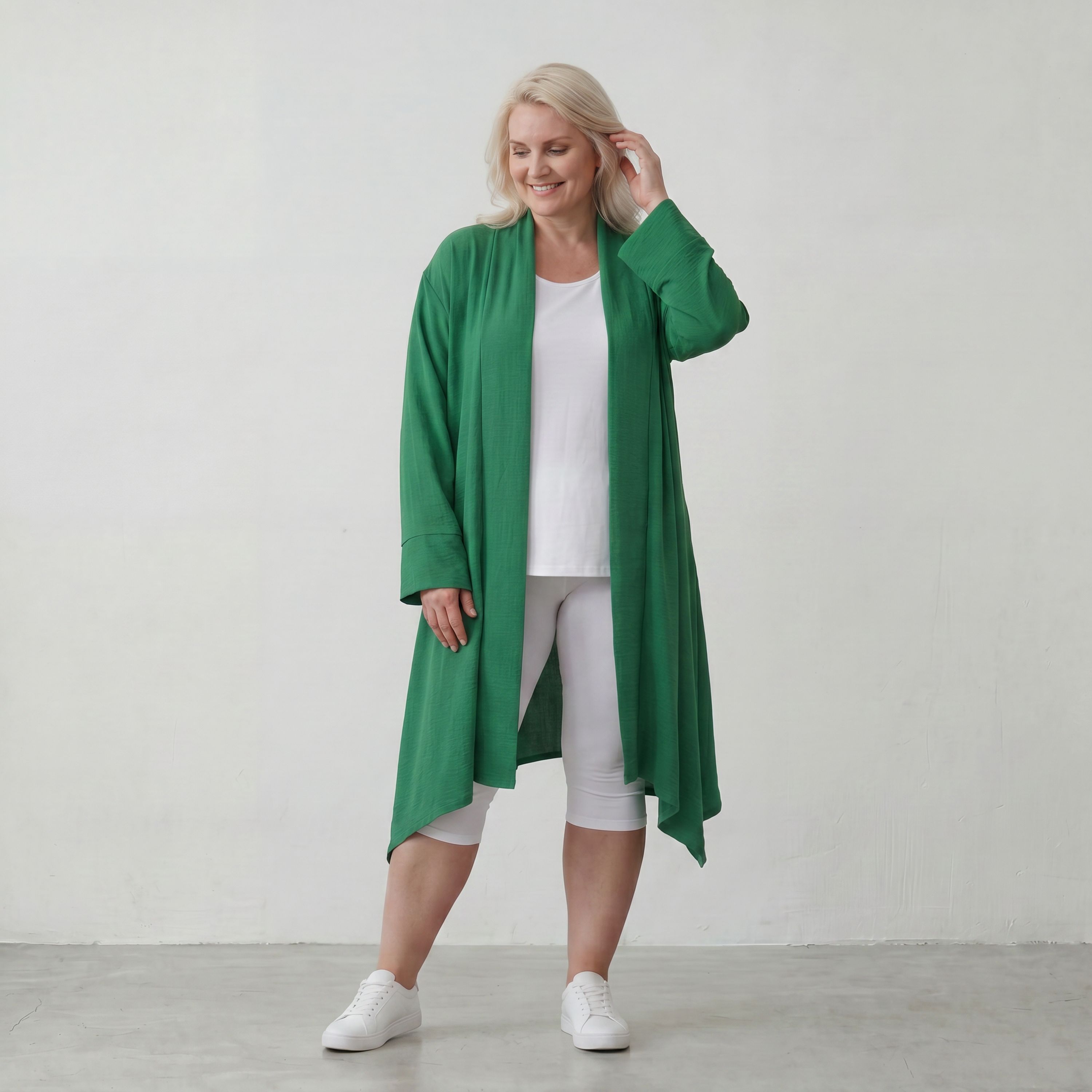 Smaragdgrün fliessend weicher Oversize Cardigan im Lagenlook locker leger zeitlos modern