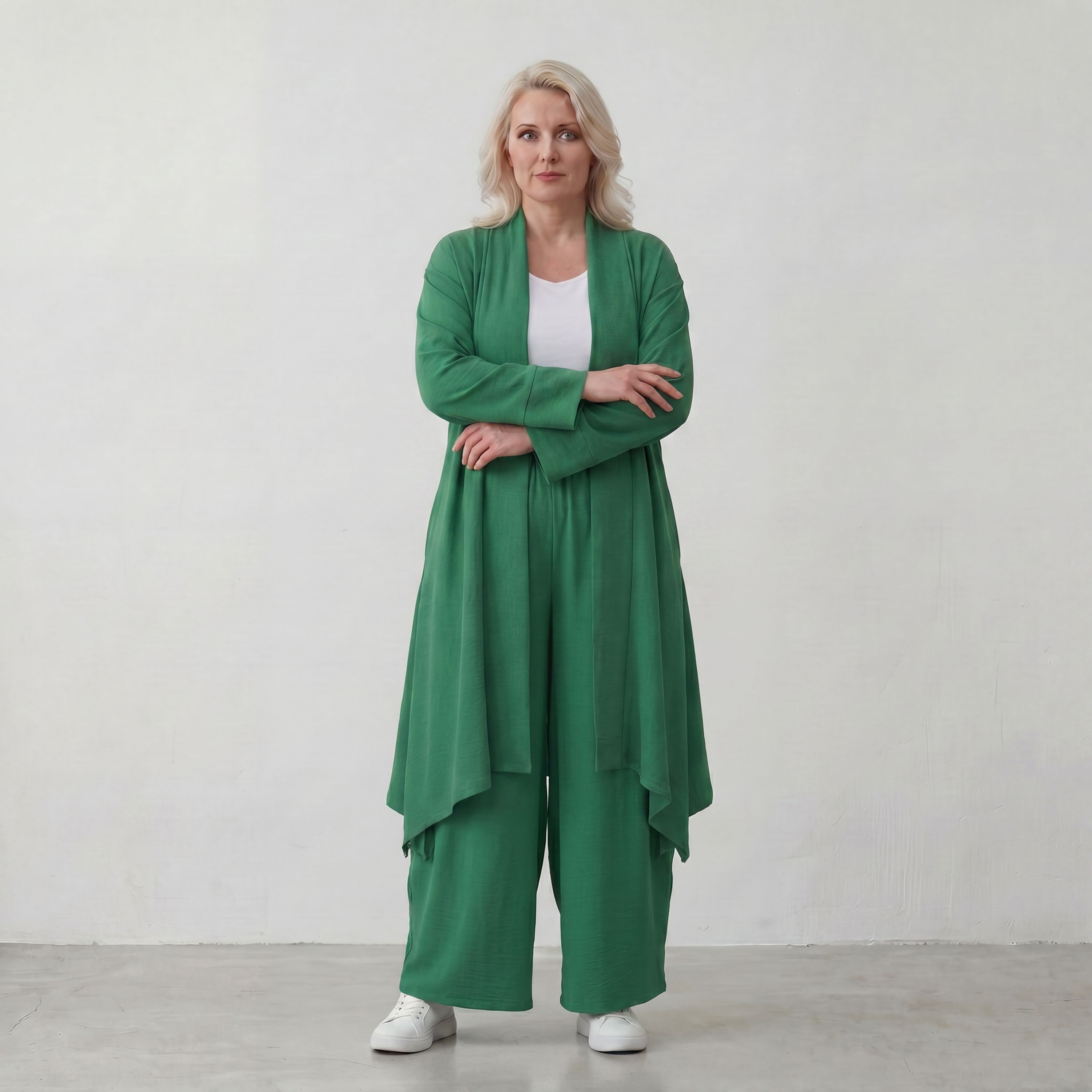 Smaragdgrün fliessend weicher Oversize Cardigan im Lagenlook locker leger zeitlos modern