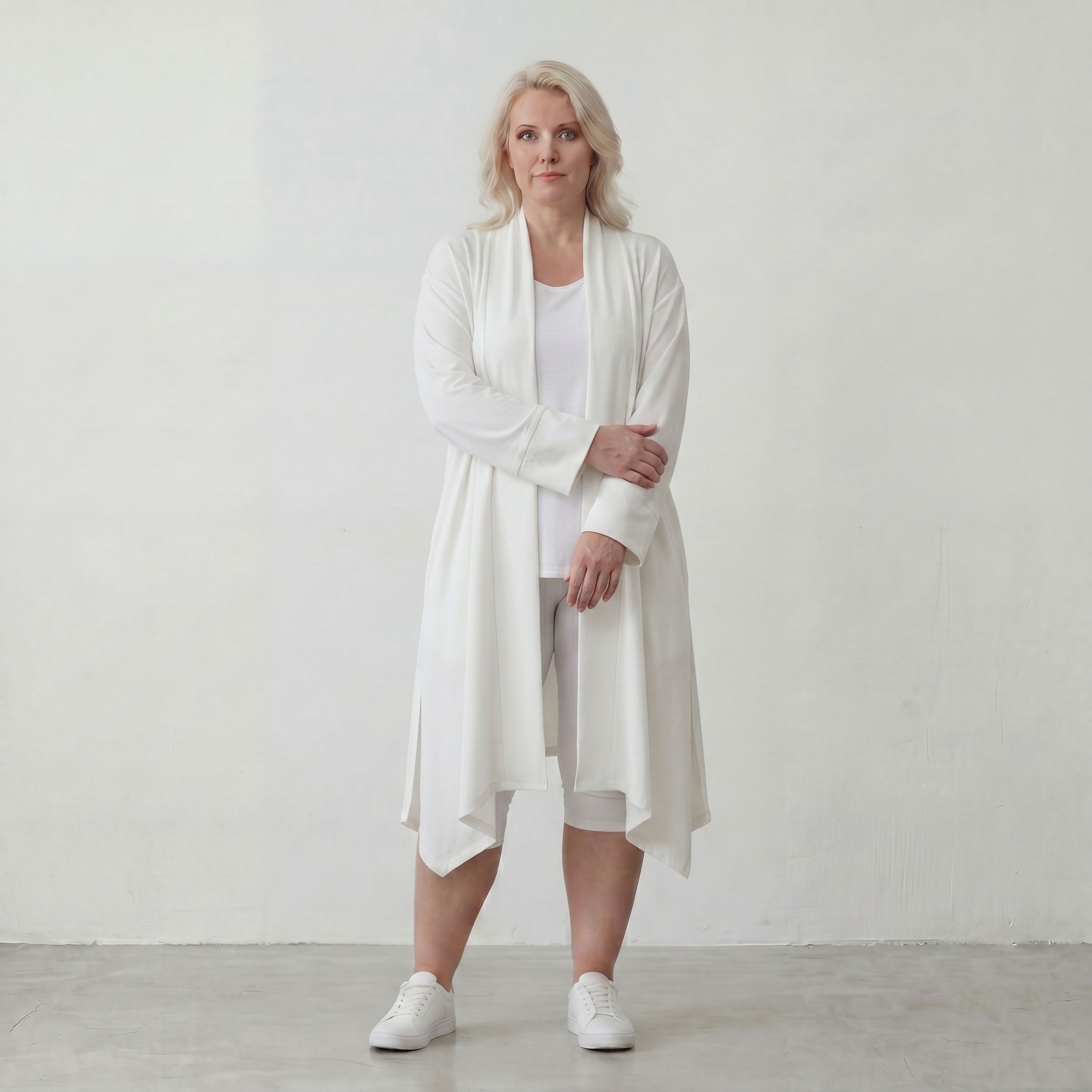 Leichter Weiß Cardigan im Lagenlook mit Leinengefühl Oversize bequem zeitlos modern soft