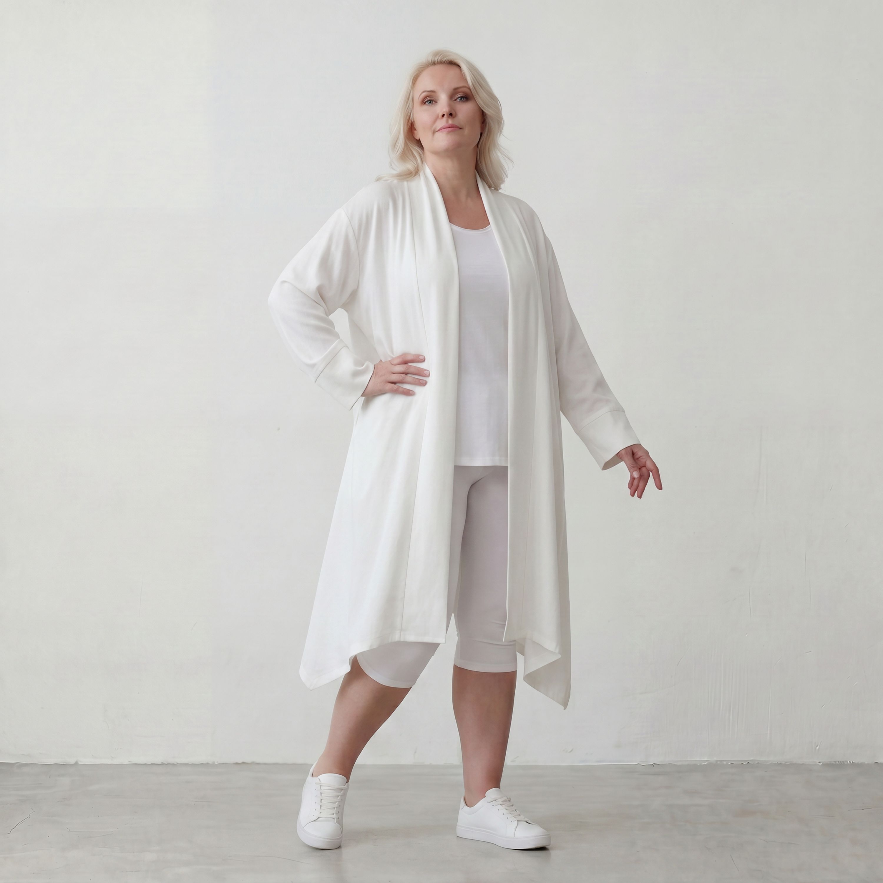 Leichter Weiß Cardigan im Lagenlook mit Leinengefühl Oversize bequem zeitlos modern soft