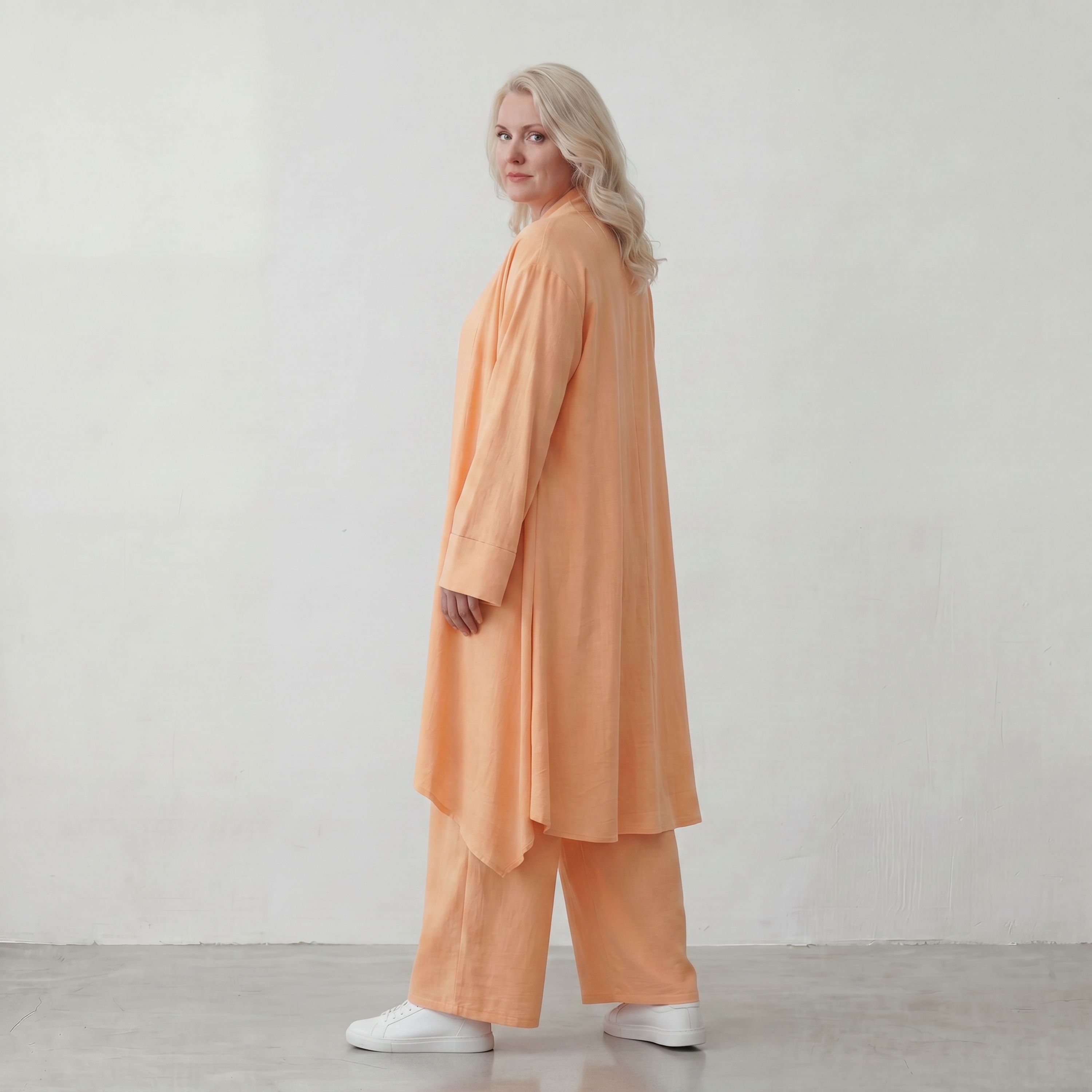 Fliessender Mauve Leinenlook Cardigan Oversize Lagenlook leger zeitlos elegant sommerlich