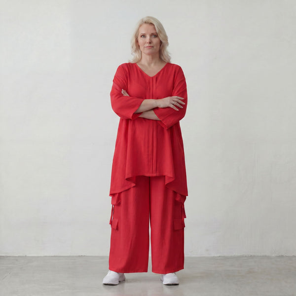 Fuchsia Lagenlook Shirt in ALinie mit Biesen luftig leicht Oversize fliessend sommerlich