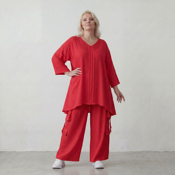 Fuchsia Lagenlook Shirt in ALinie mit Biesen luftig leicht Oversize fliessend sommerlich