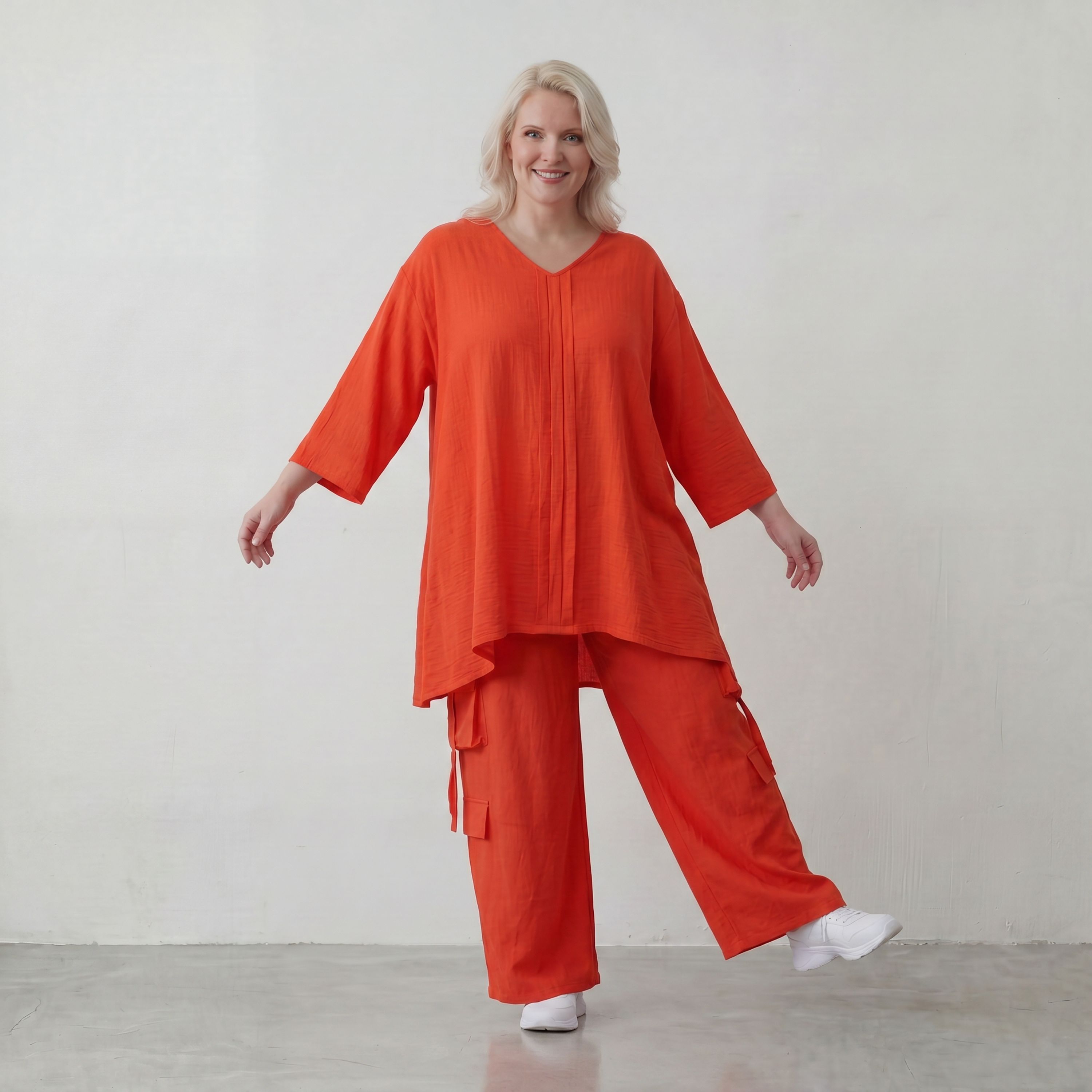 Leichtes Hellrot sehr Leinenlook Shirt in A Linie fuer legeren Lagenlook zeitlos Oversize
