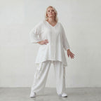 Zeitloses Weißes Leinenlook Shirt in A Linie leger Oversize Lagenlook federleicht luftig