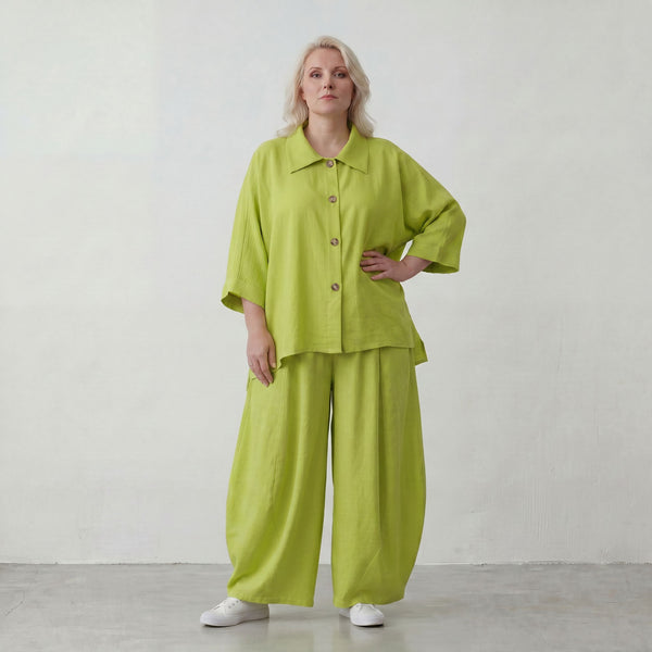 Ballonhose Apfelgrün fliessend neu Lagenlook Oversized lässig zeitlos bequem weites Bein