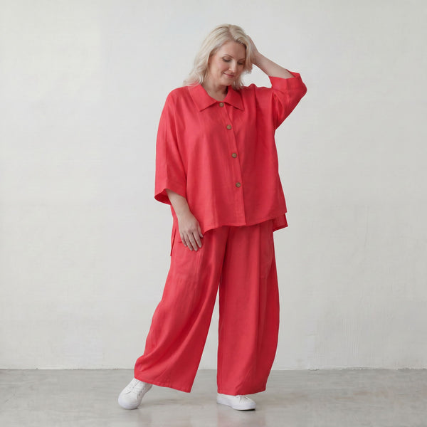 Fuchsia Ballonhose in Leinenoptik Oversize Lagenlook leger ausgefallen zeitlos mit Look