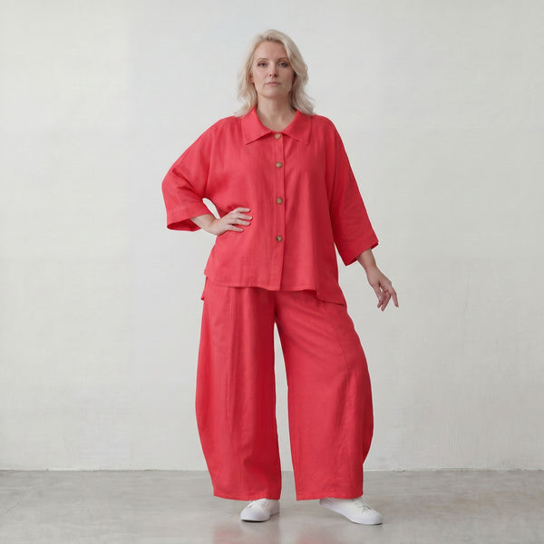 Fuchsia Ballonhose in Leinenoptik Oversize Lagenlook leger ausgefallen zeitlos mit Look