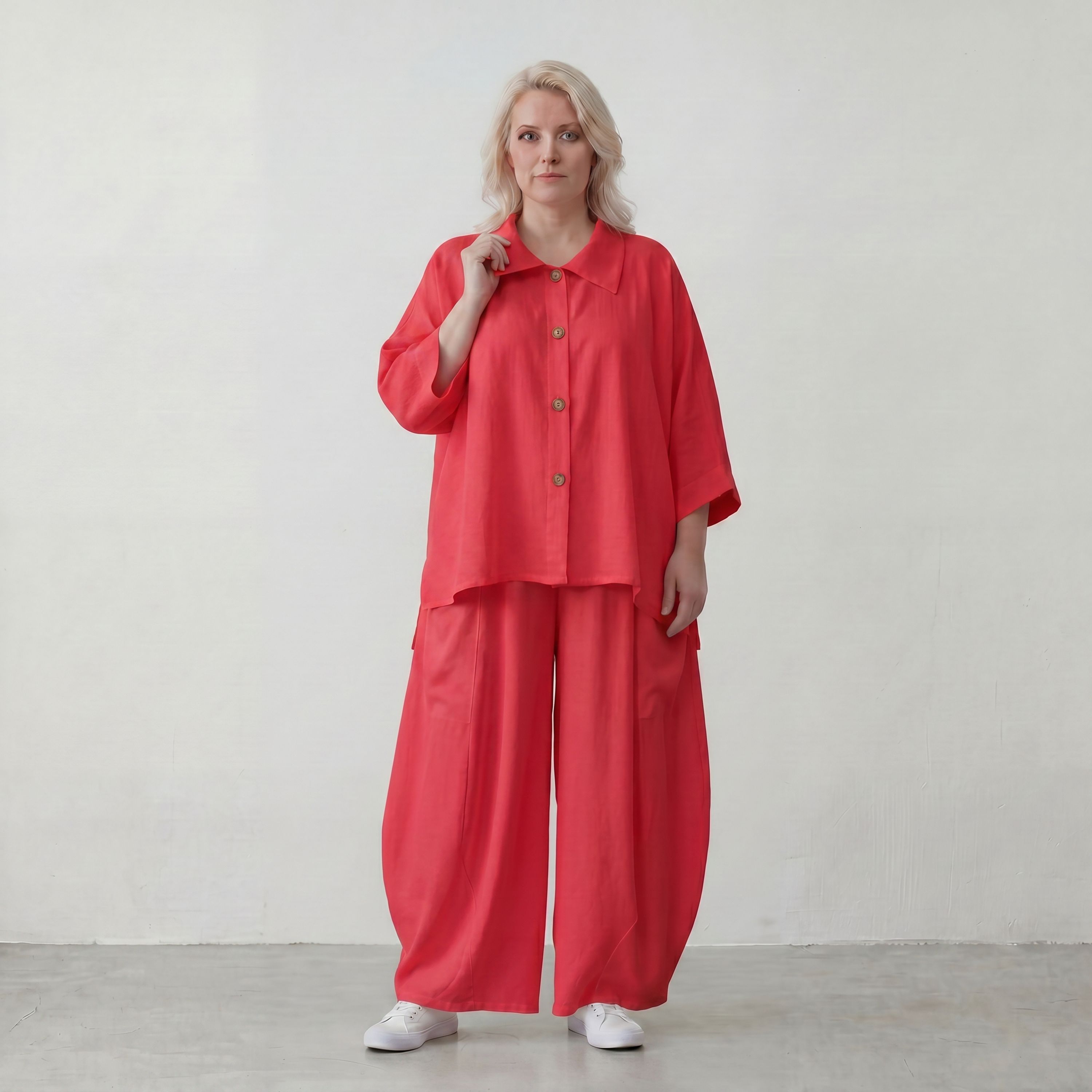 Fuchsia Leinenbluse Oversize Sommerbluse mit Lagenlook leicht zeitlos ausgefallen leger