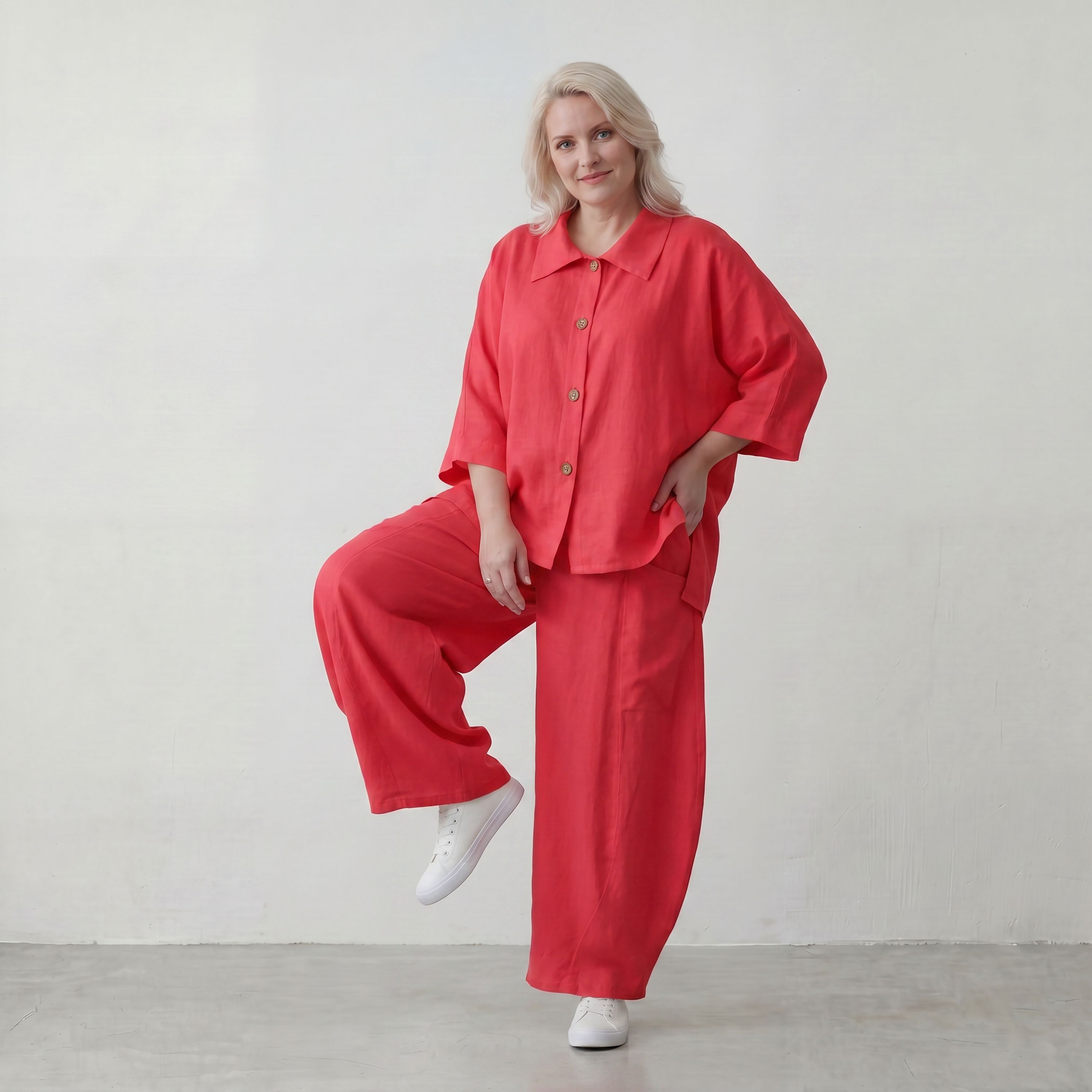 Fuchsia Ballonhose in Leinenoptik Oversize Lagenlook leger ausgefallen zeitlos mit Look