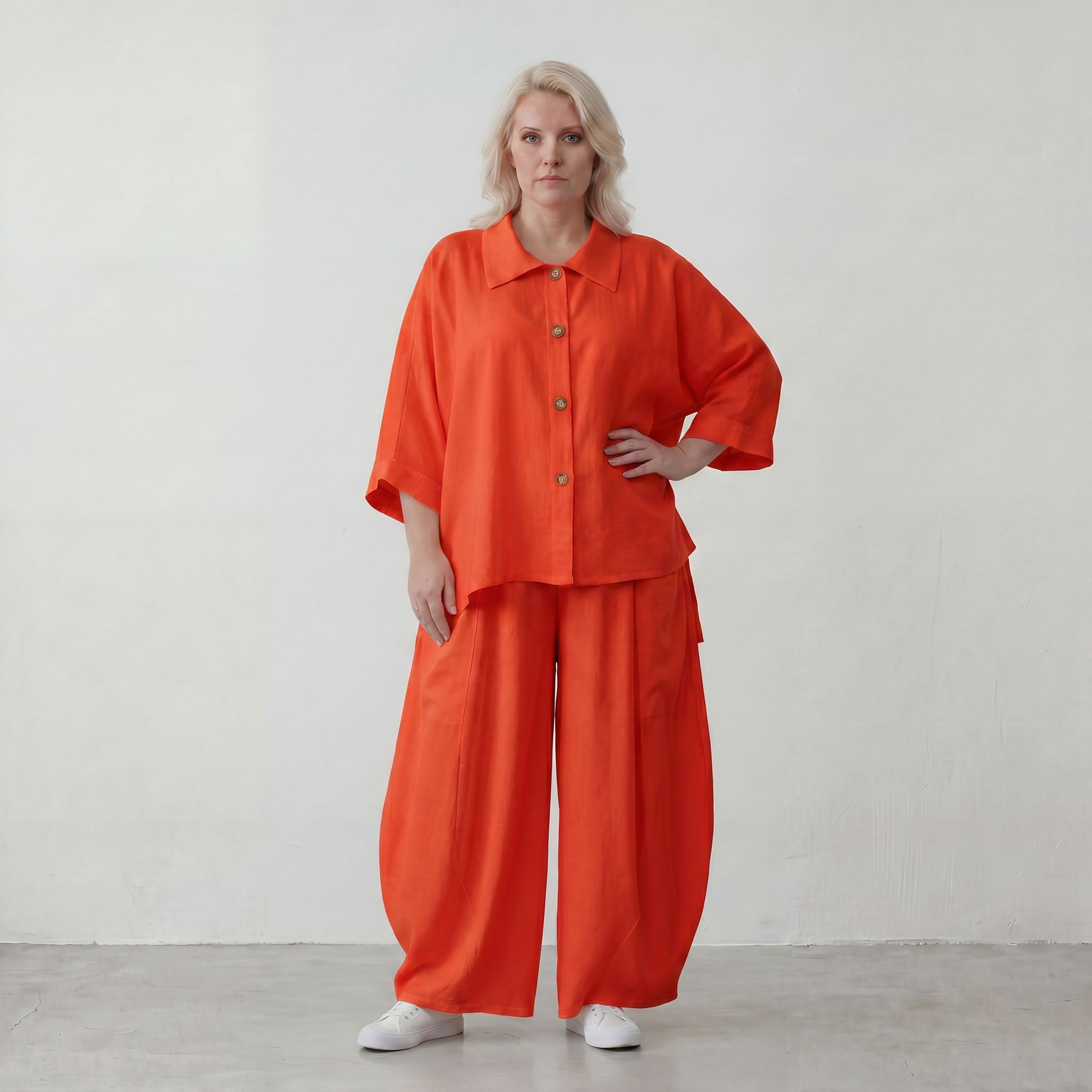 Zeitlose Oversize Ballonhose in Hellrot mit luftigem Leinenlook leger ausgefallen modern