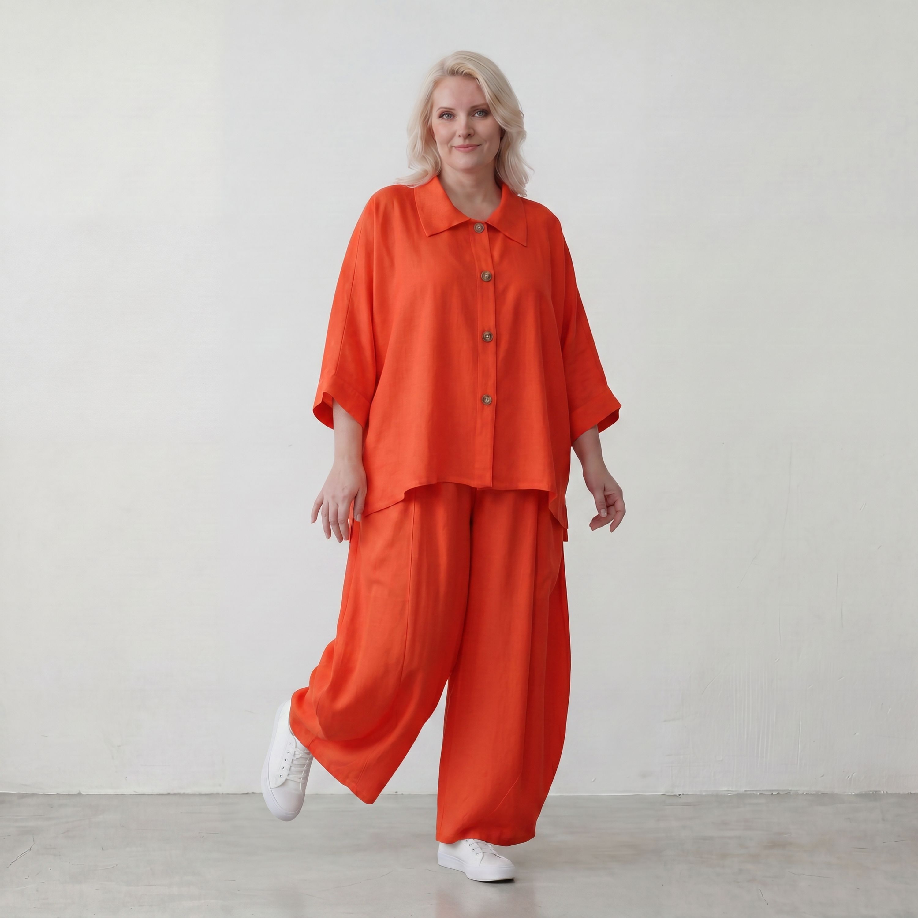 Leichte Hellrot fliessend Leinenoptik Bluse im Lagenlook Oversize leger modern sehr edel
