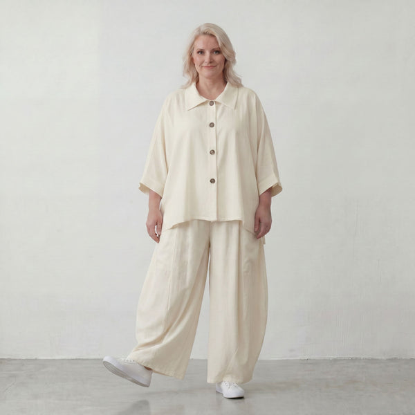 Creme Ballonhose im Lagenlook leger Oversize mit Leinengefühl zeitlos ausgefallen soft