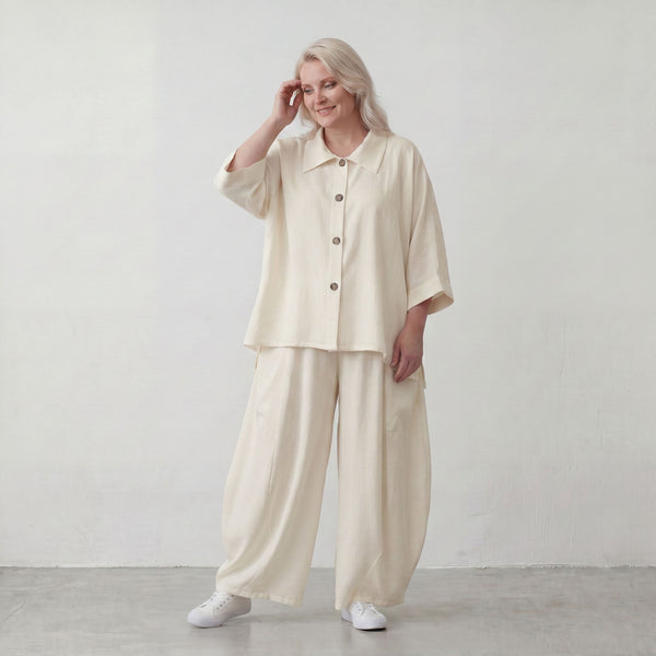 Creme Ballonhose im Lagenlook leger Oversize mit Leinengefühl zeitlos ausgefallen soft