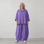 Flieder Ballonhose Leinenmix Oversize Lagenlook leger zeitlos weich fliessend sehr modern
