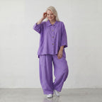 Flieder Ballonhose Leinenmix Oversize Lagenlook leger zeitlos weich fliessend sehr modern