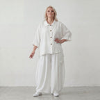 Zeitlose Weiß Leinenoptik Bluse im Oversize Lagenlook leger luftig weich modern stilvoll