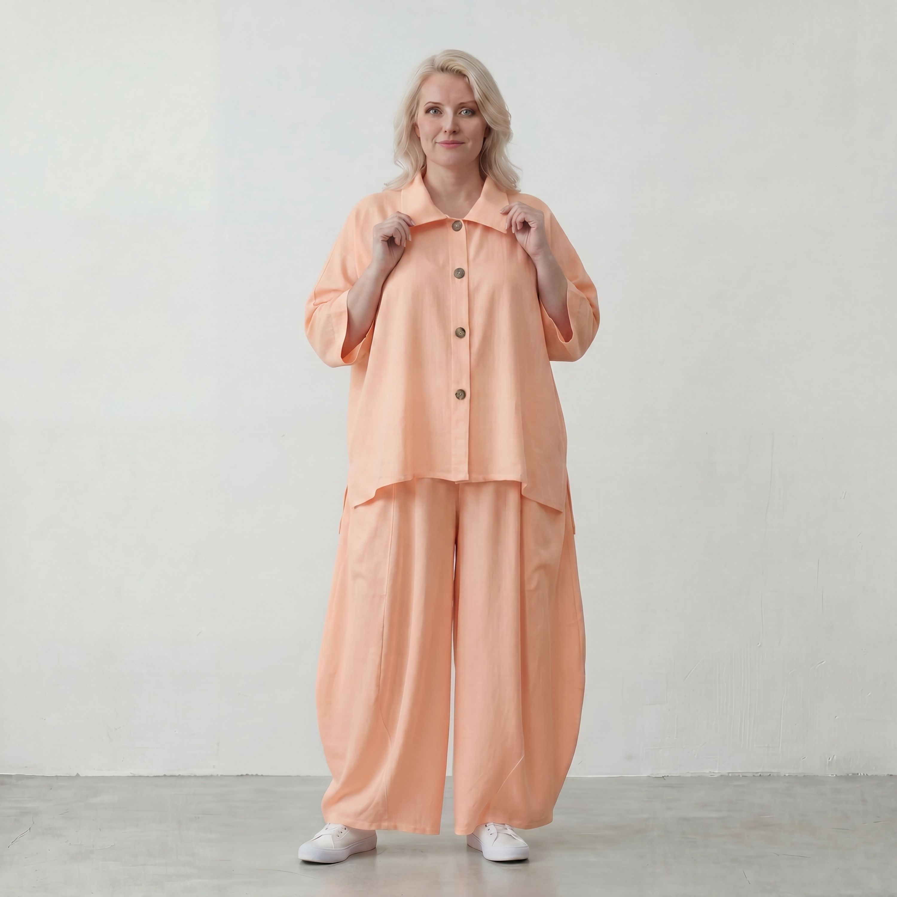 Leichte Mauve Bluse im legeren Oversize Lagenlook mit Hemdkragen zeitlos modern sanft
