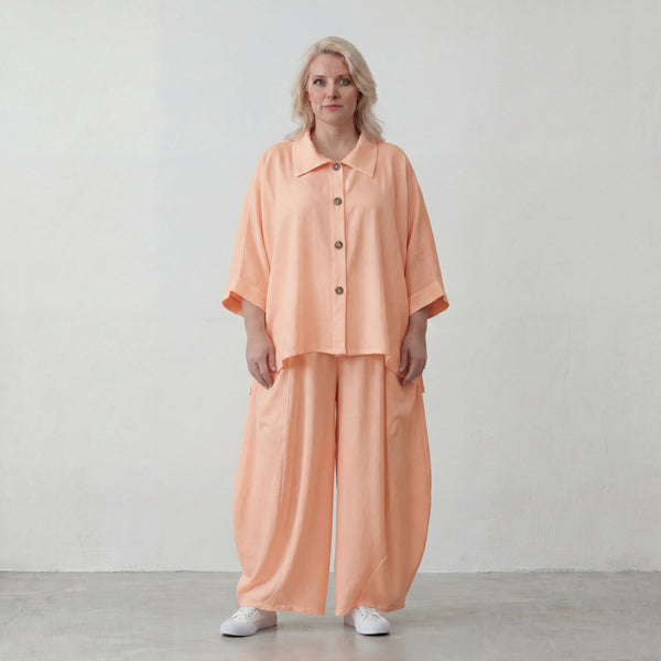 Leichte Mauve Bluse im legeren Oversize Lagenlook mit Hemdkragen zeitlos modern sanft