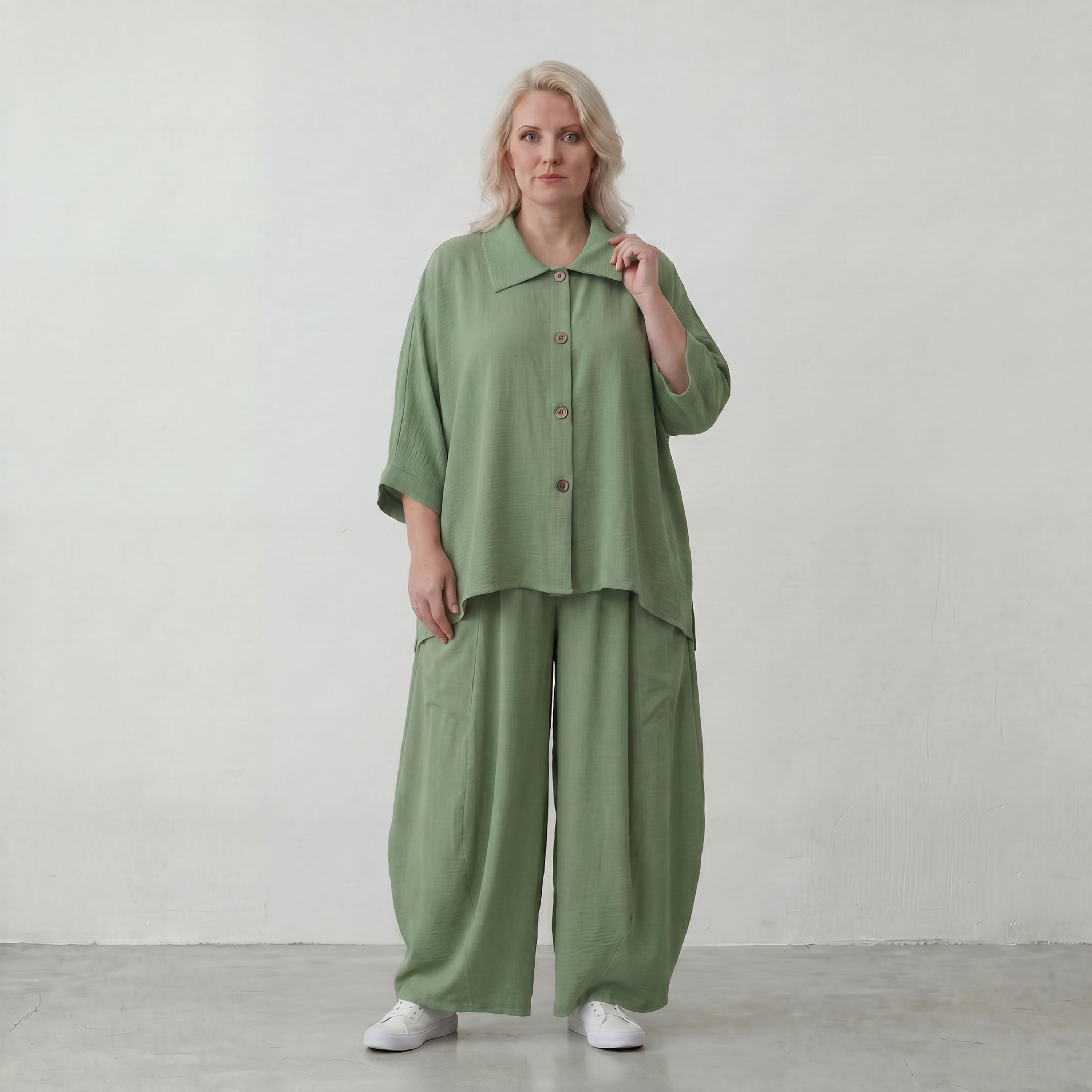Locker geschnitten Oversize Ballonhose Khaki im Lagenlook aus Leinen luftig zeitlos soft