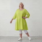 Apfelgrünes luftiges Leinenoptik Sommerkleid im Lagenlook Oversize leger zeitlos A Linie
